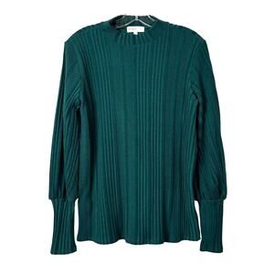 NEW Perfect Peach Women's Long Sleeve High Neck Rib Detail Sweater Green Small